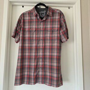 KÜHL Men's L Plaid Short Sleeve Button Up Shirt Mountain Grown Eluxur Gray Red